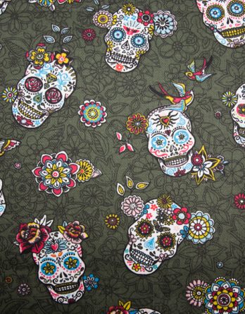 Coupon de toile de tissu coton - Têtes de mort mexicaines - OEKO-TEX