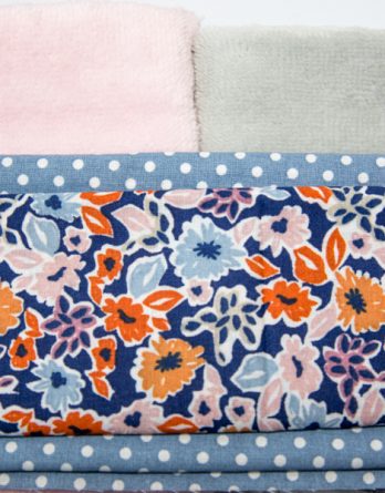 Le kit de couture lingettes démaquillantes - fleurs fond bleu/ pois blanc fond bleu